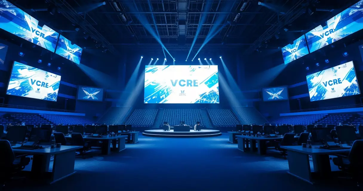 Esports tournament stage set up for a professional team competition