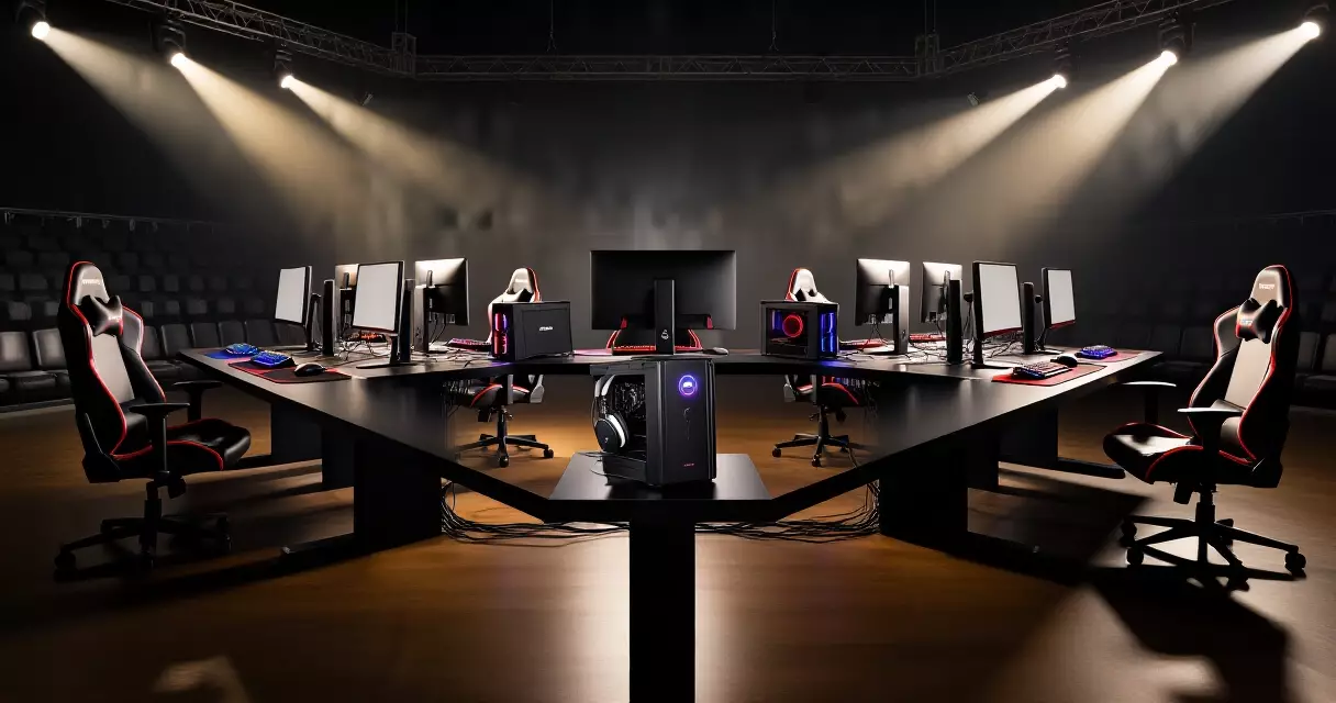 Empty esports arena stations before tournament registration and player verification begins