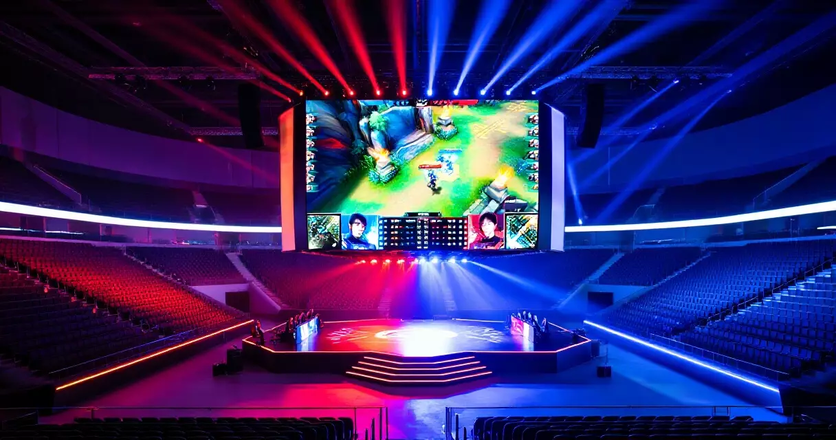 Fusion Arena Philadelphia interior with LED displays and tiered seating during an esports event