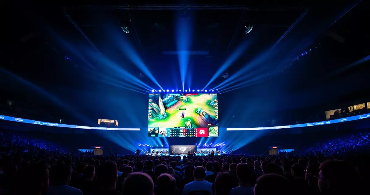 Crowd watching a large stadium screen during a live esports final