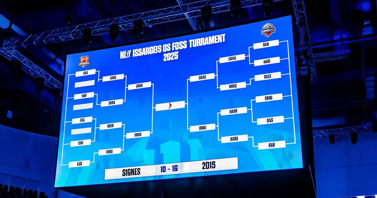 Esports tournament bracket displayed on arena screen showing elimination format