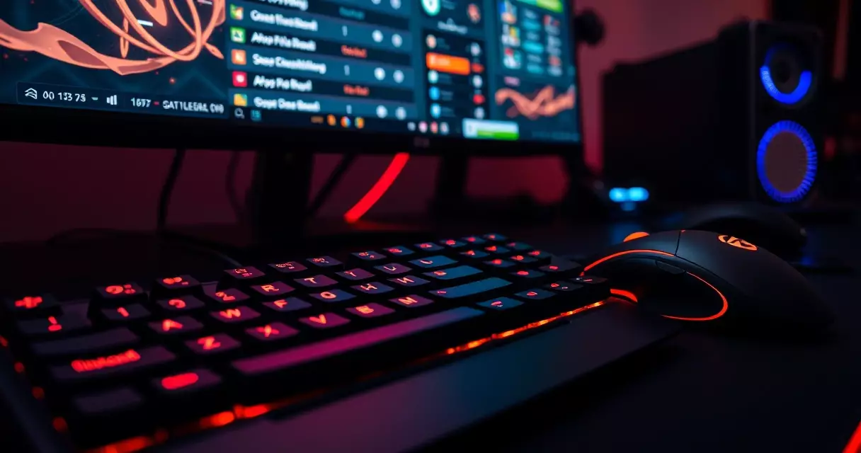 Professional gaming peripherals arranged at a competitive esports player station