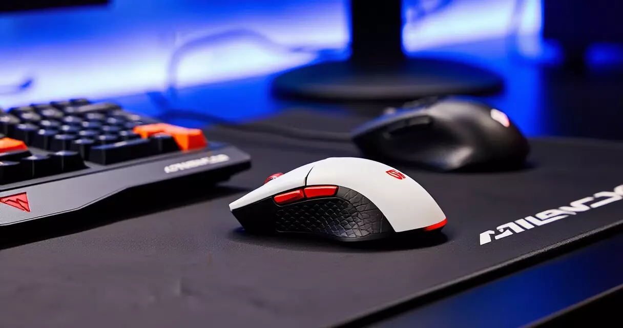 Branded gaming peripherals on a professional esports player desk