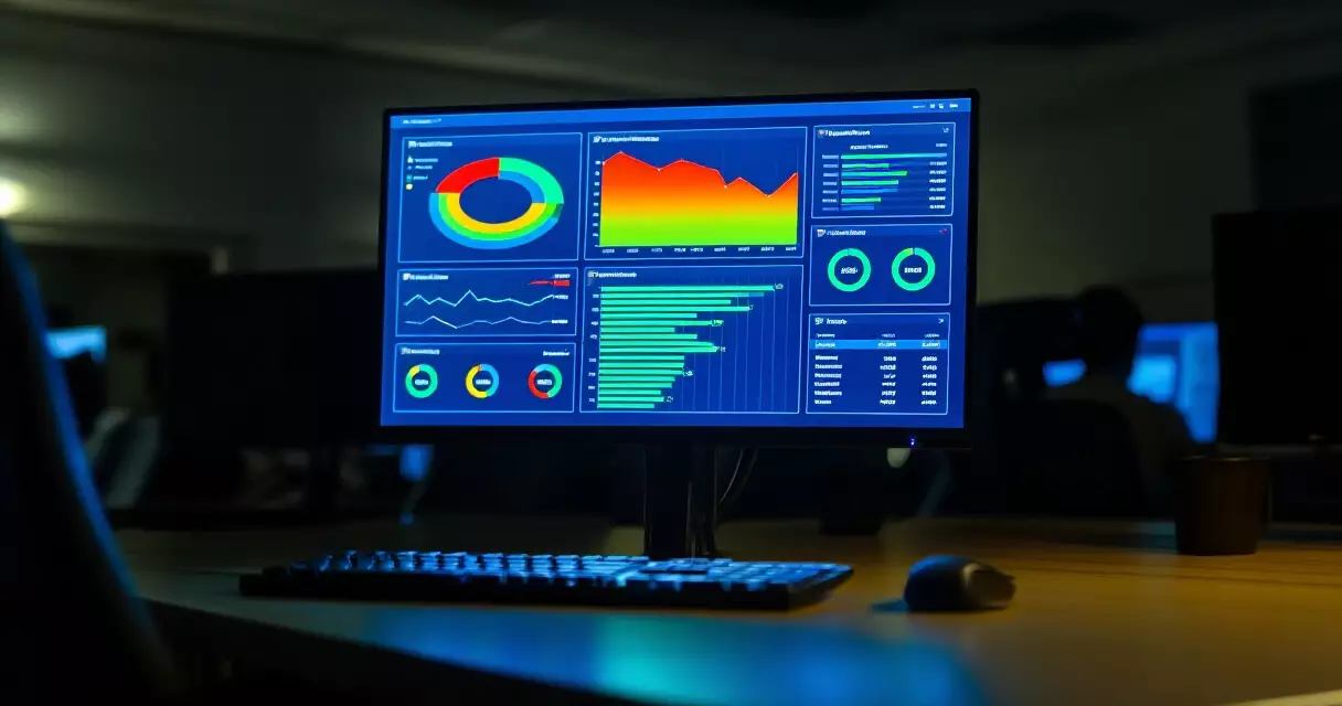 Performance statistics dashboard on a monitor used for esports match analysis