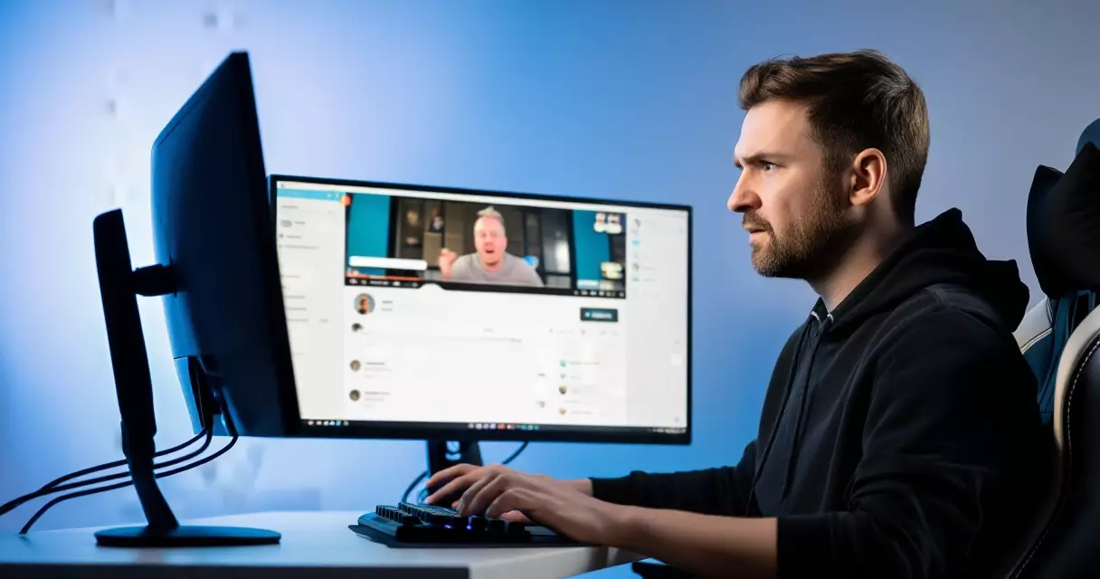 Competitive gamer receiving online esports coaching session at home setup
