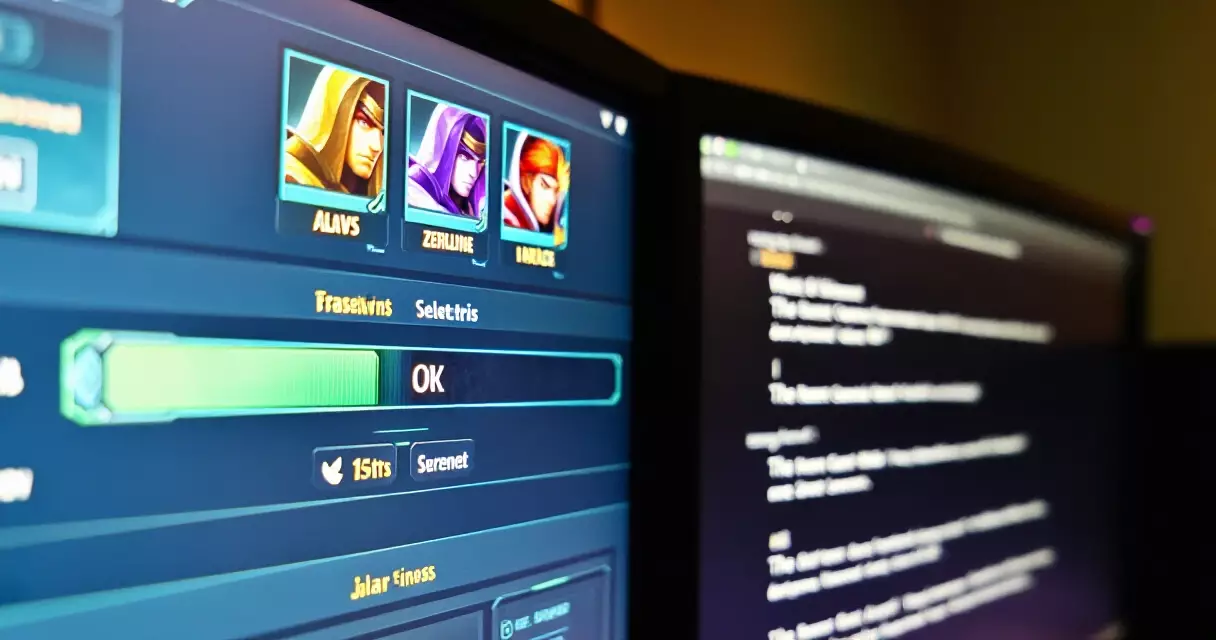 League of Legends champion select screen with strategy notes on second monitor