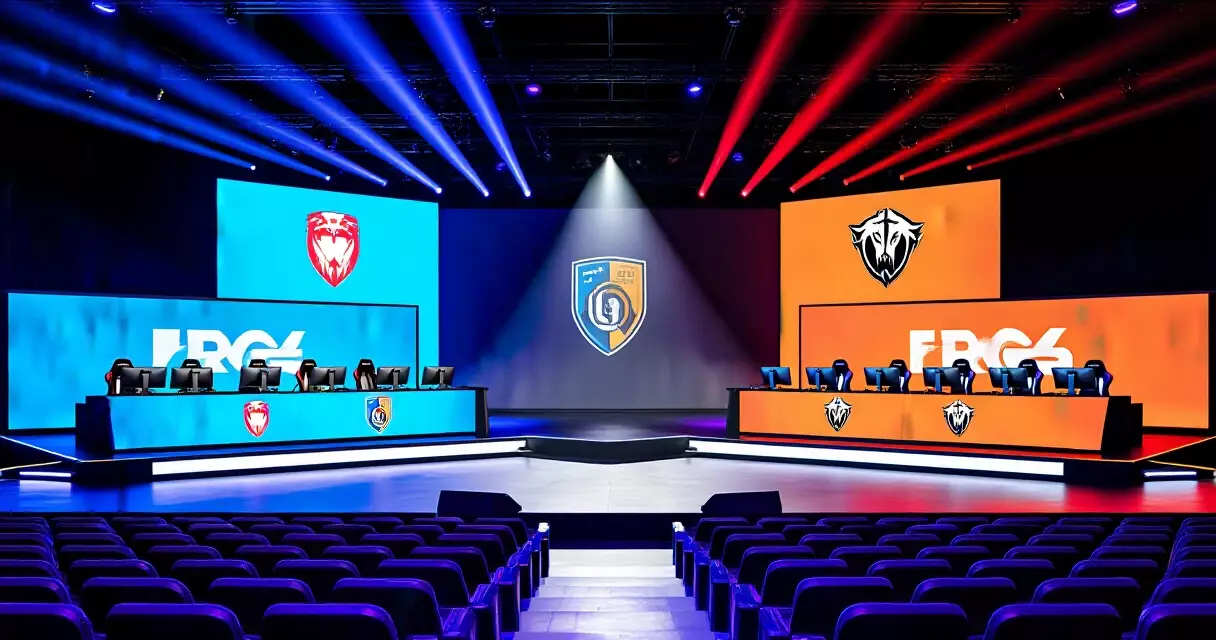 Competitive esports arena stage setup at a major VALORANT tournament event