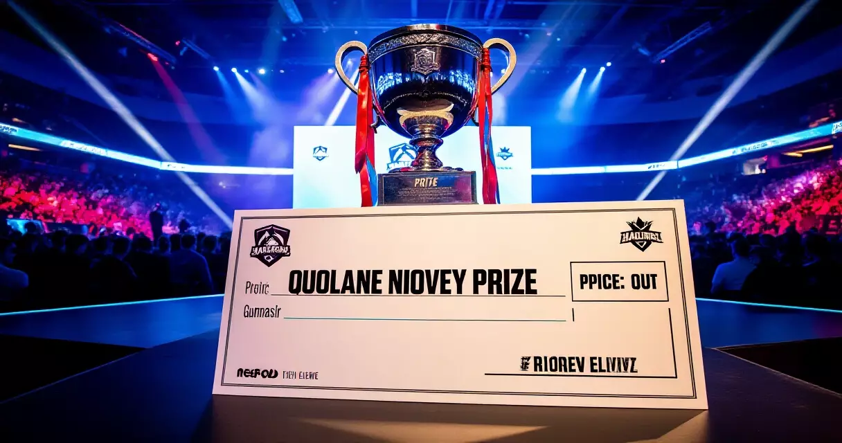 Large prize check on stage at an esports tournament event
