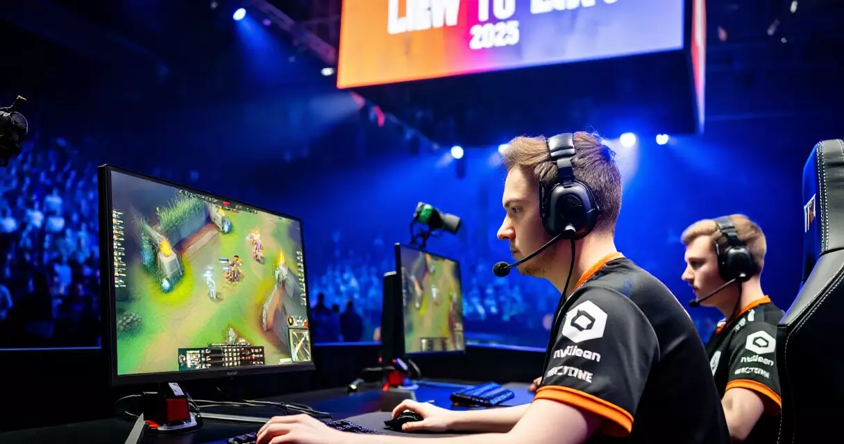 Professional CS2 players competing at a major esports tournament