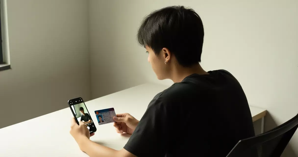 Player holding ID card next to smartphone for esports tournament identity verification