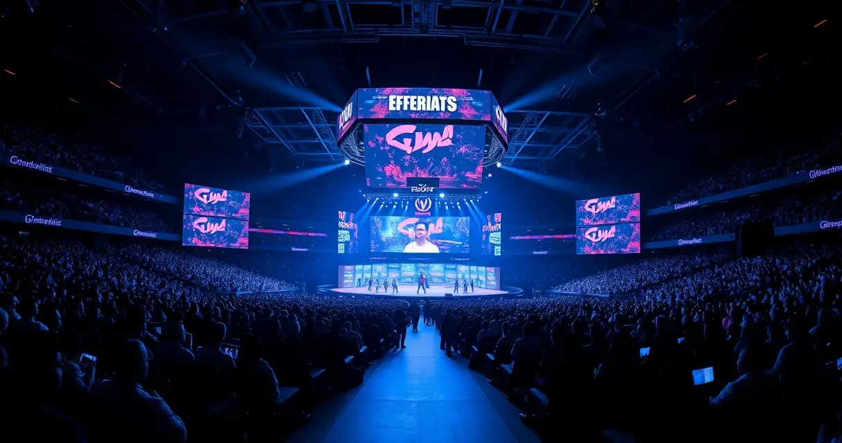 Crowd watching a competitive match inside a large esports arena