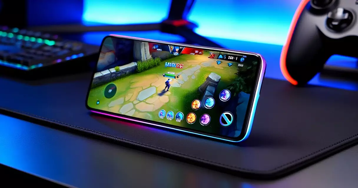 Gaming phone with RGB lighting active during a mobile esports session