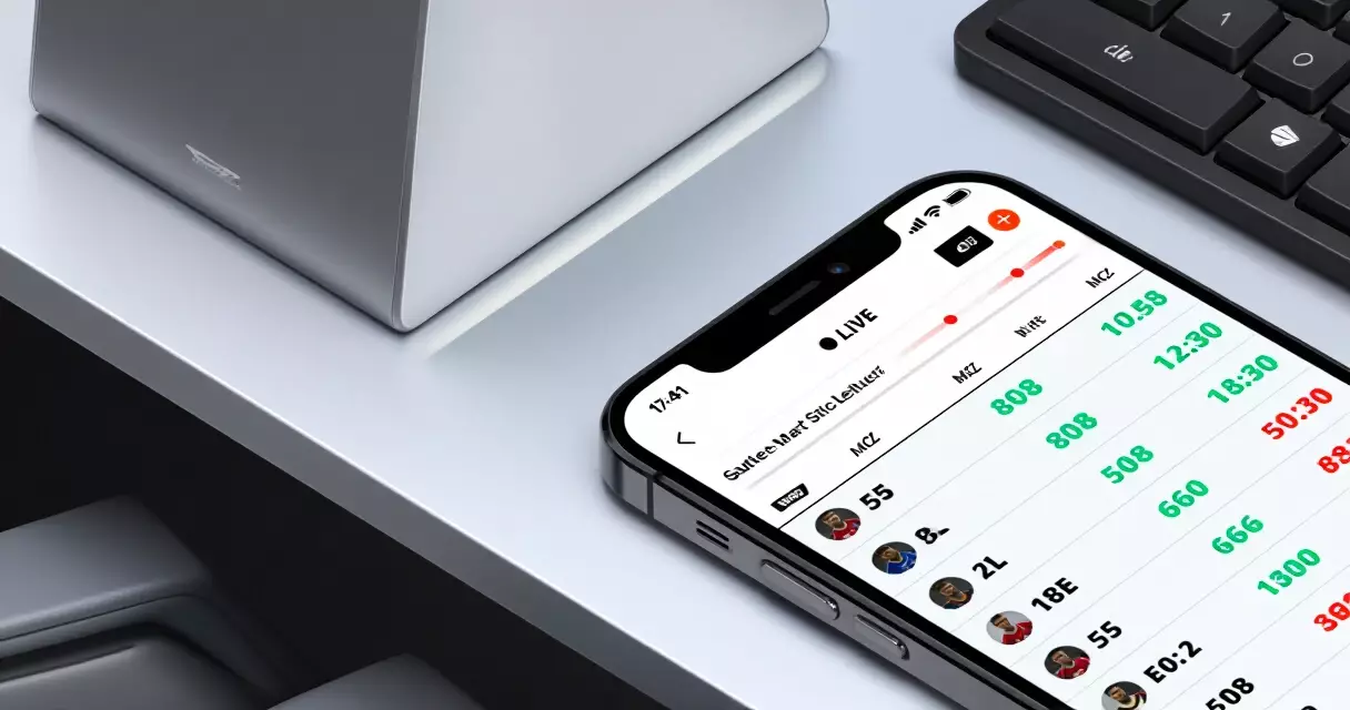 Smartphone showing live esports match statistics and odds on a desk