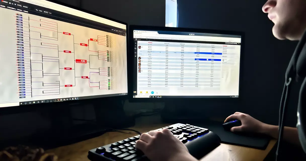 Bettor researching esports team rosters and match statistics before placing a wager